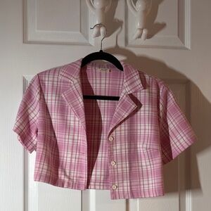Brandy Melville Pink Plaid Cropped Jacket